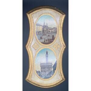 569 - Vintage Italian Florentine Double Scenic Plaque – Florence Landmarks